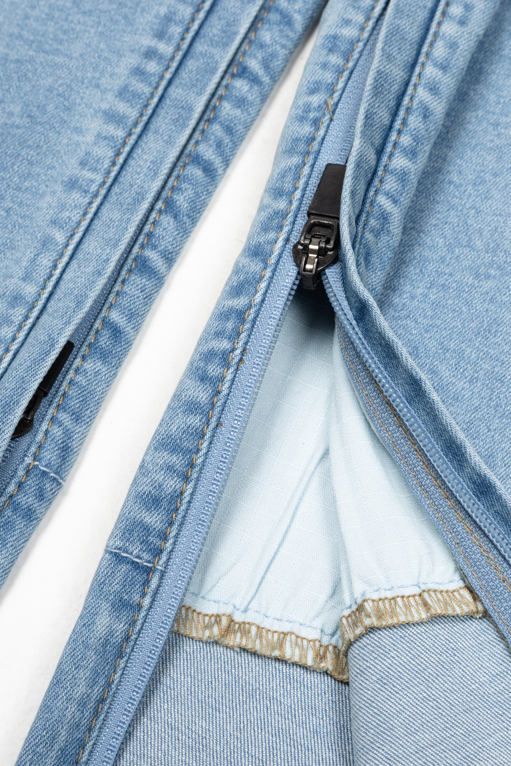 The close up of the zipper.