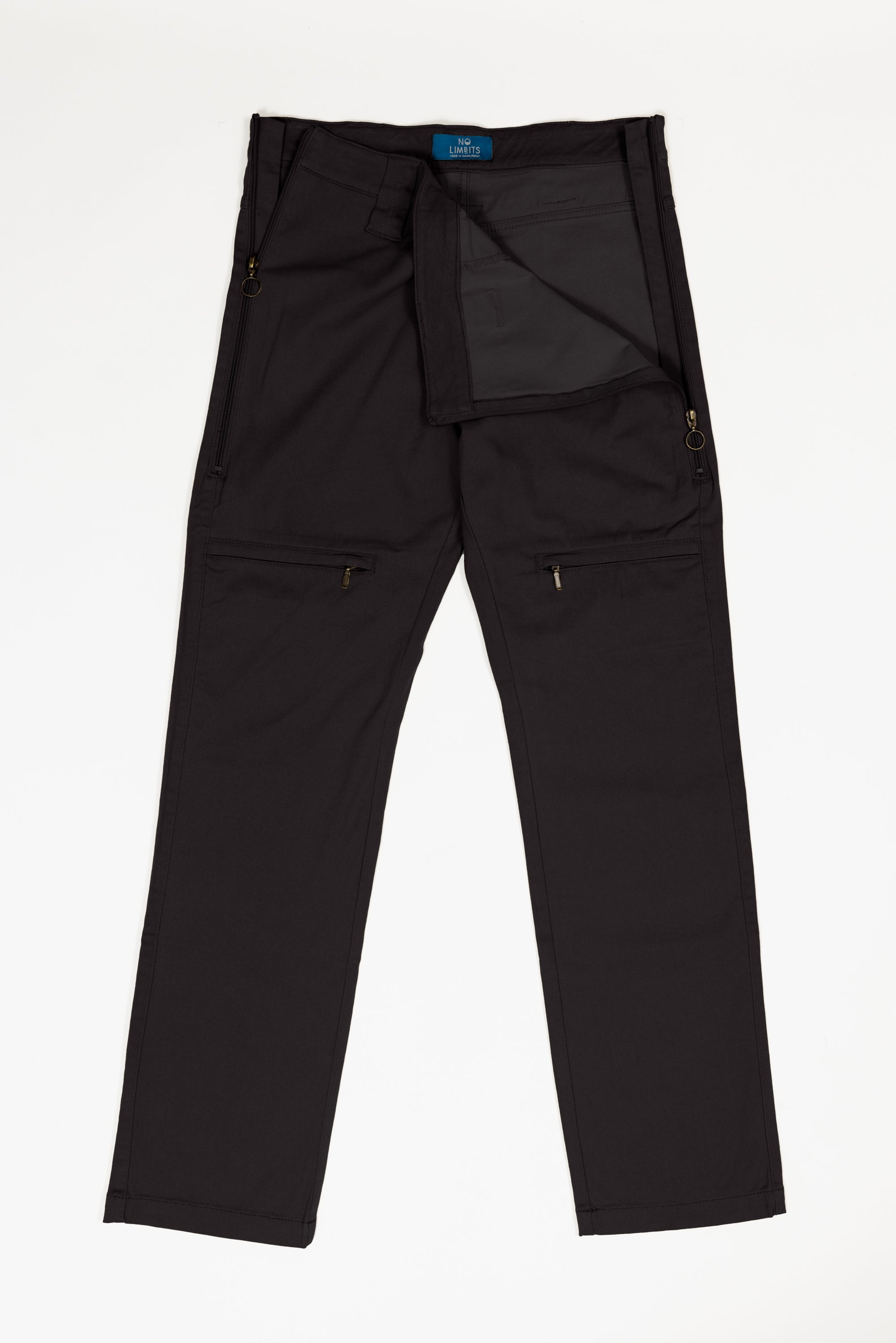 The thigh pocket from the pants unzips the whole hip.