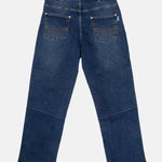The back of the No Limbits Adaptive Women's Dark Wash Unlimbited Pants. There are pockets in the back of the pants.
