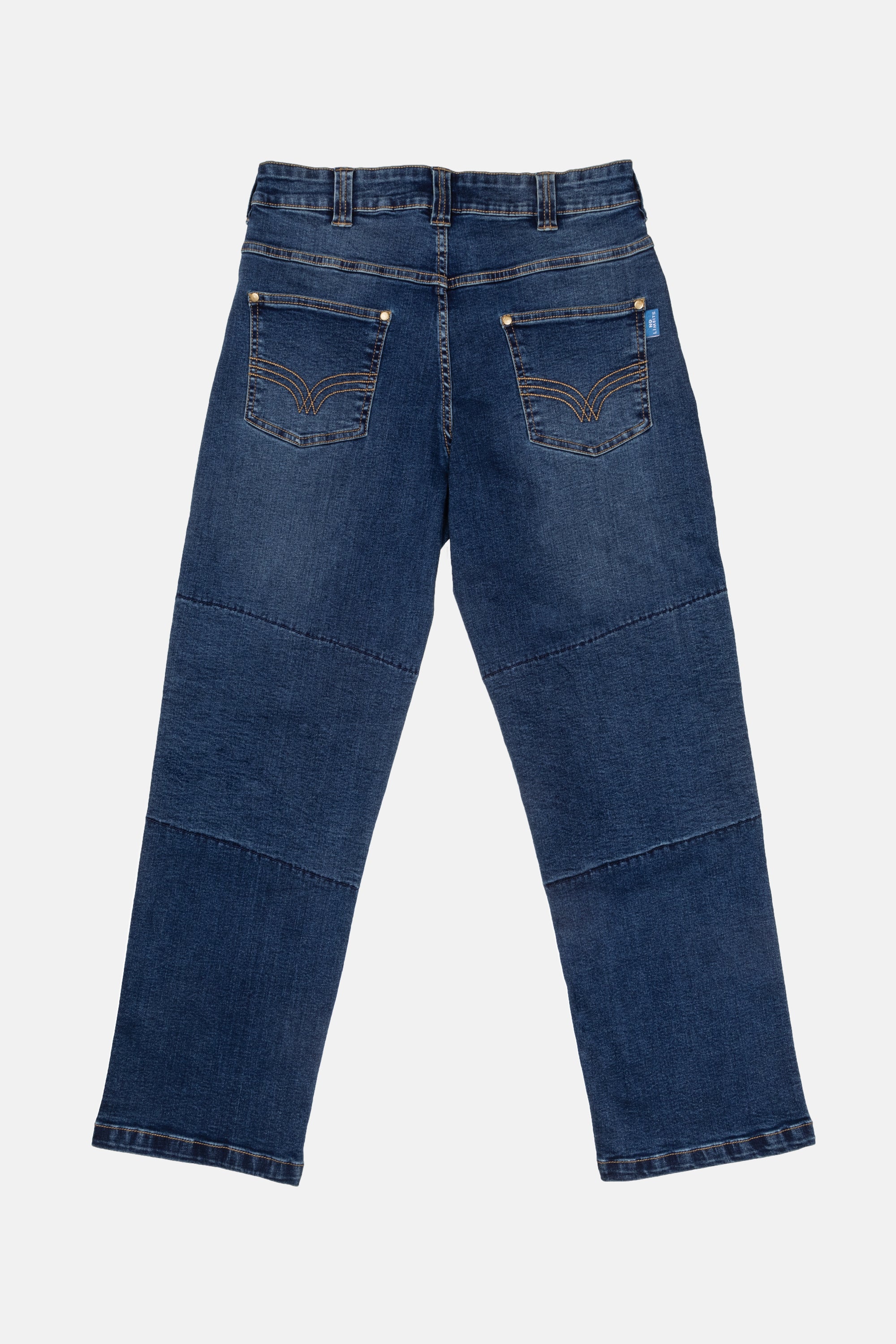 The back of the No Limbits Adaptive Women's Dark Wash Unlimbited Pants. There are pockets in the back of the pants.
