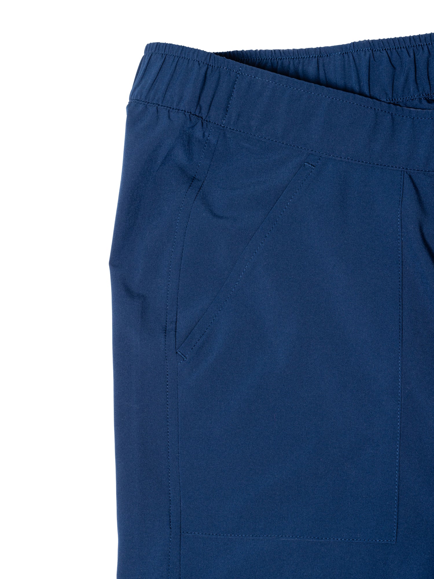 Close-up photo of pocket showing its placement and flat seams. 