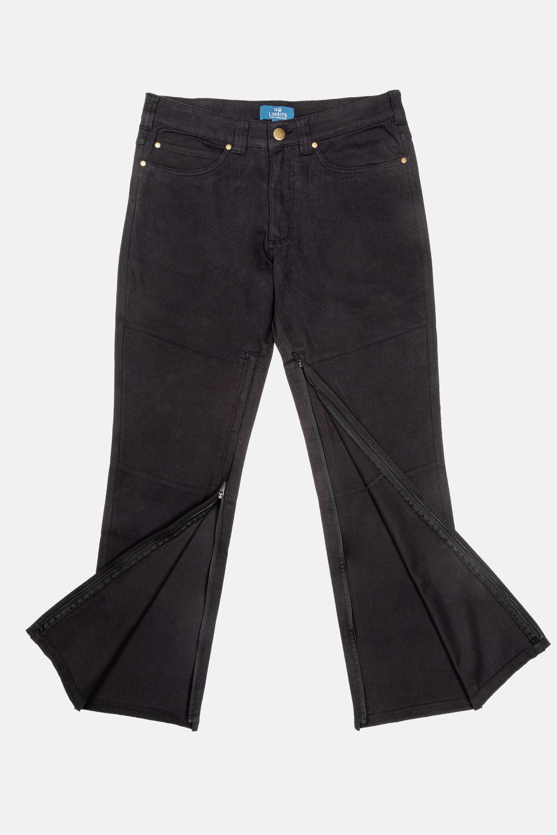 The No Limbits Adaptive Men's Black Unlimbited Pants, which zips from the ankles.