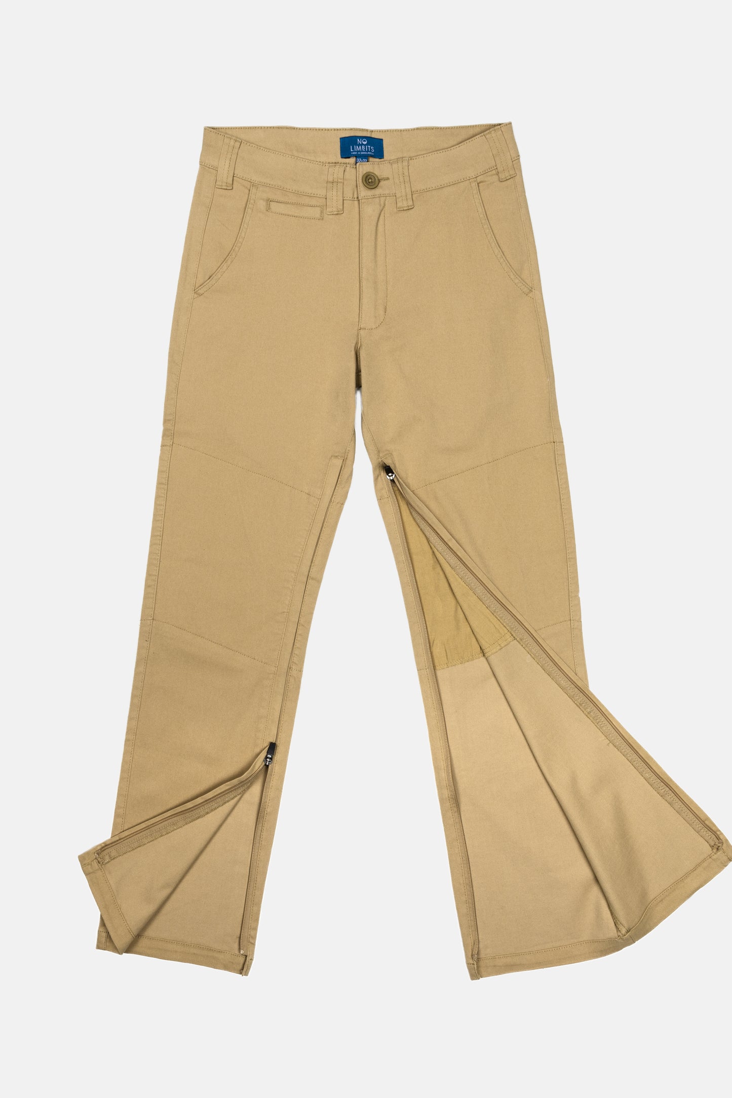 The No Limbits Adaptive Men's Khaki Pants, which zips from the ankles.